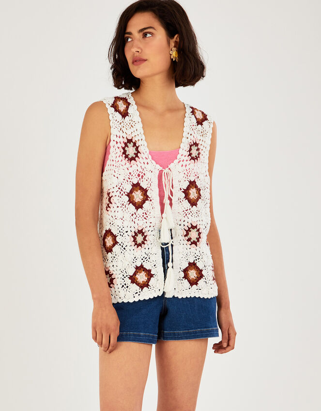 Crochet Waistcoat in Sustainable Cotton, Multi (MULTI), large