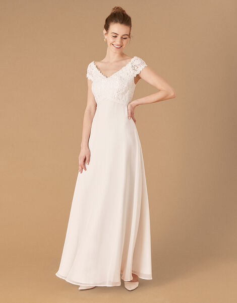 Sloane Lace Bodice Bardot Bridal Dress Ivory, Ivory (IVORY), large