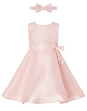 Baby Organza Dress and Bando Set, Pink (DUSKY PINK), large