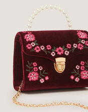 Floral Embroidered Velvet Bag, , large