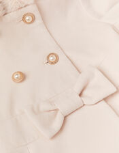 Faux Fur Hood Double Breasted Coat, Cream (CREAM), large