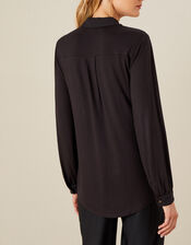 Woven-Jersey Mix Longline Shirt, Black (BLACK), large