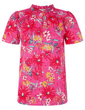 Dhana Floral Top in Linen and Organic Cotton, Pink (PINK), large