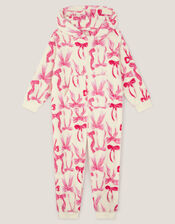 Bow Print Fleece Onesie, Cream (CREAM), large