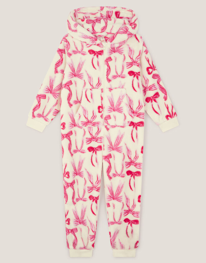 Bow Print Fleece Onesie, Cream (CREAM), large