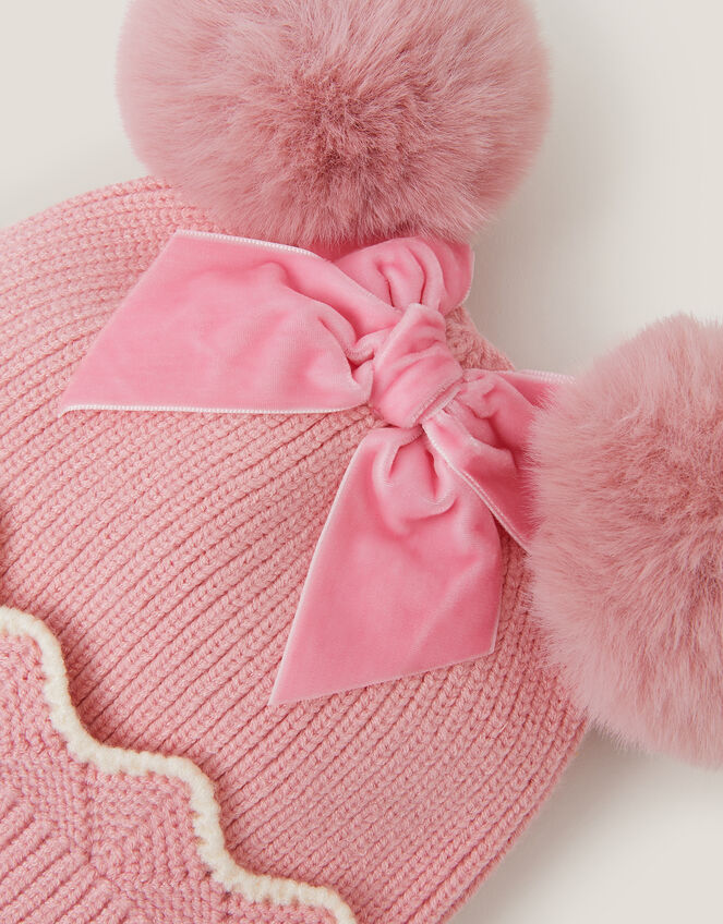 Baby Scallop Beanie Hat & Mittens Set, Pink (PINK), large