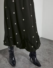 Delilah Sheer Sleeve Embroidered Midi Dress, Black (BLACK), large