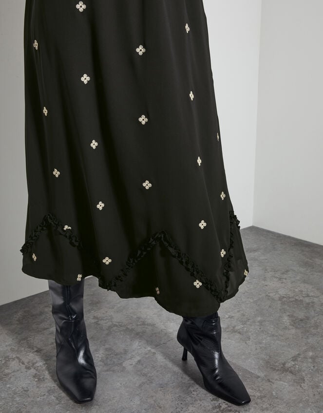 Delilah Sheer Sleeve Embroidered Midi Dress, Black (BLACK), large
