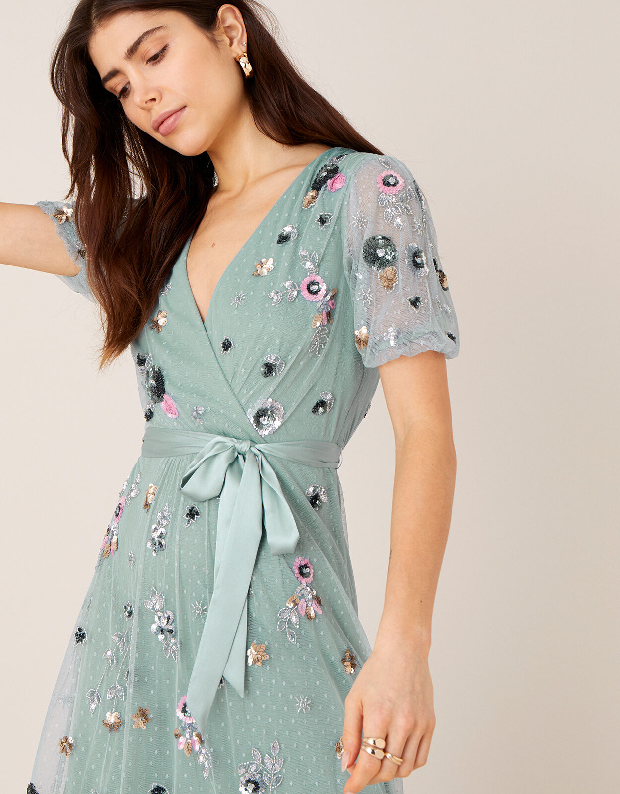 ARTISAN Rosalie Embellished Midi Dress Grey Monsoon IE