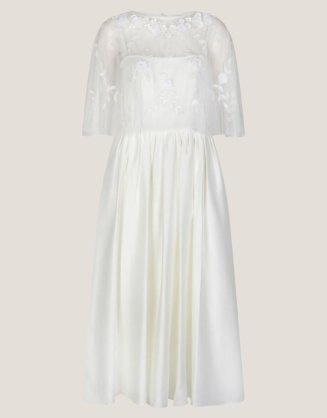 Celeste Satin Wedding Dress with Floral Embellished Cape, Ivory (IVORY), large