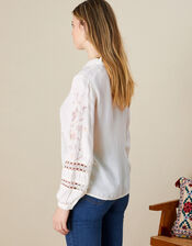Estelle Embroidered Blouse in Sustainable Viscose, Ivory (IVORY), large