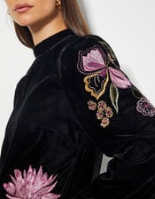 Freya Embroidered Velvet Tunic Dress, Black (BLACK), large