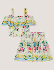 Lemon Rose Print Top & Skort Set, White (WHITE), large