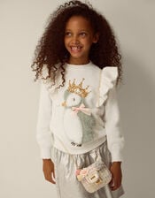 Embellished Penguin Knit Jumper, Ivory (IVORY), large