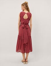 Claire Polka Dot Midi Dress, Red (BERRY), large