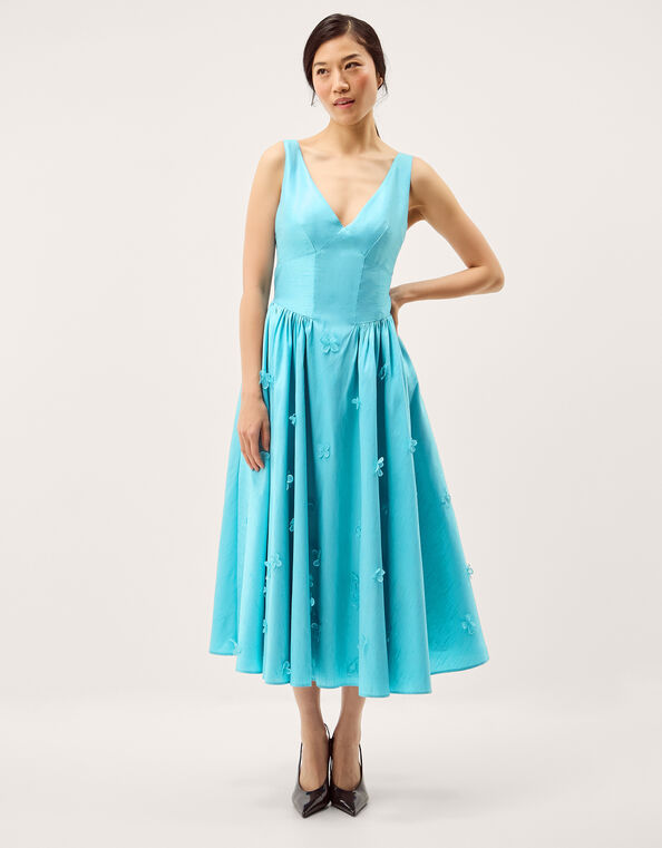 Odette Floral Appliqu&eacute; Fit & Flare Midi Dress, Blue (PALE BLUE), large