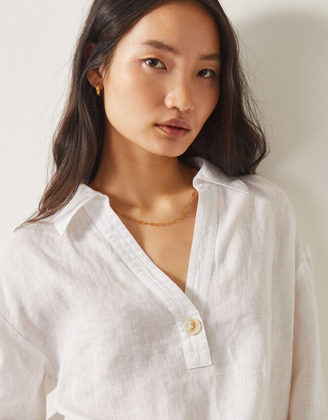 Clover Linen Button Blouse, White (WHITE), large