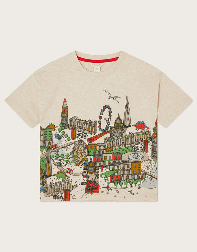 London Dinosaur Scene T-Shirt	, Camel (OATMEAL), large