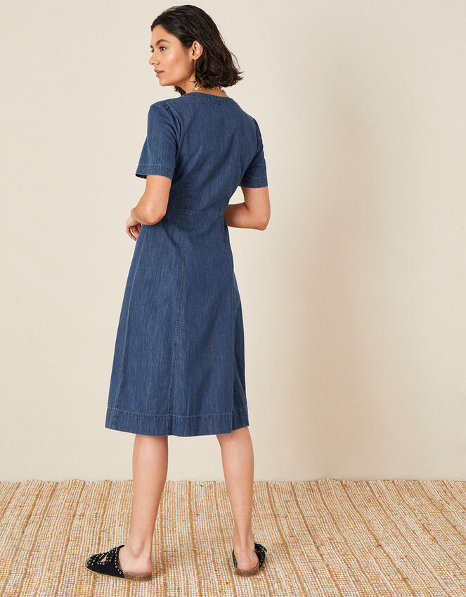 Denim Wrap Midi Dress, Blue (DENIM BLUE), large