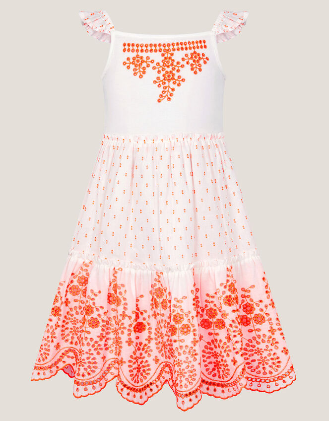 Broderie Tiered Cotton Sundress, White (WHITE), large