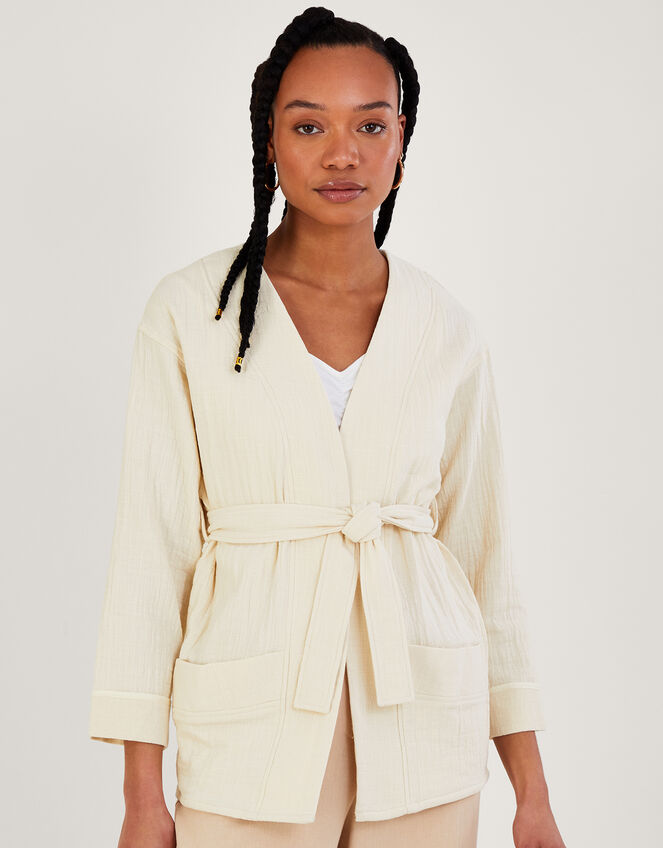 Plain Pocket Tie Jacket, Cream (CREAM), large