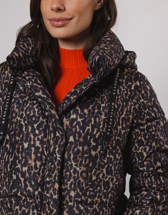Rino and Pelle Leopard Print Coat, Brown (BROWN), large
