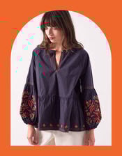 East Cerza Floral Embroidered Top, Grey (CHARCOAL), large