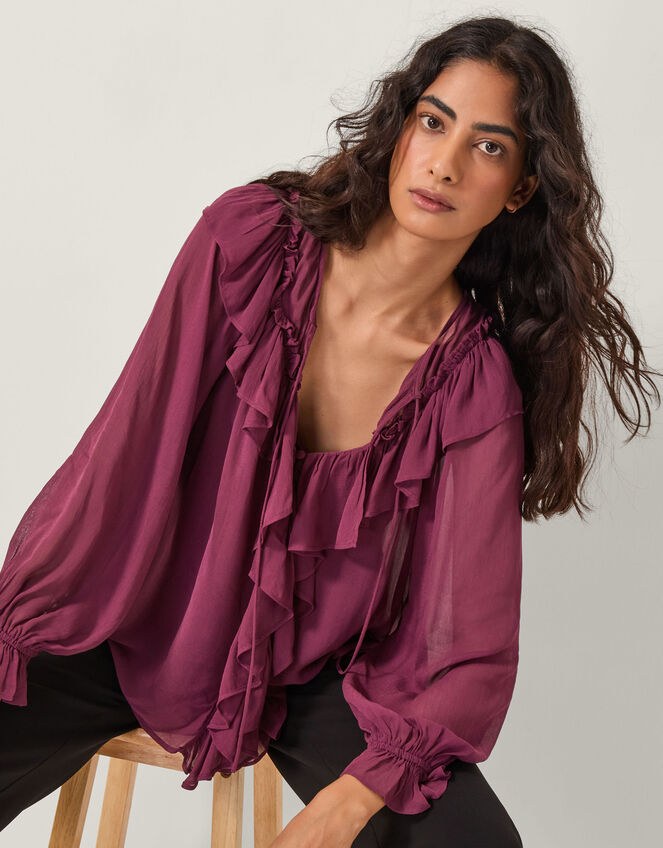 Suki Ruffle Blouse, Red (BURGUNDY), large