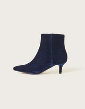 Velvet Kitten Heel Boots, Blue (NAVY), large