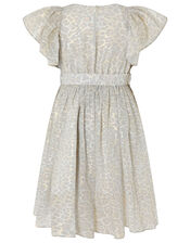 Alanis Animal Flutter Sleeve Dress, Grey (GREY), large