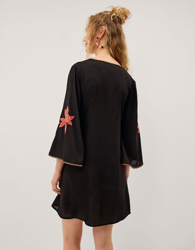 Zora Embroidered Mini Wrap Dress, Black (BLACK), large