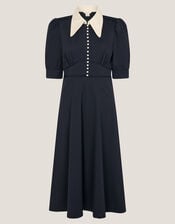 Clay Collar Jersey Midi Dress, Blue (NAVY), large