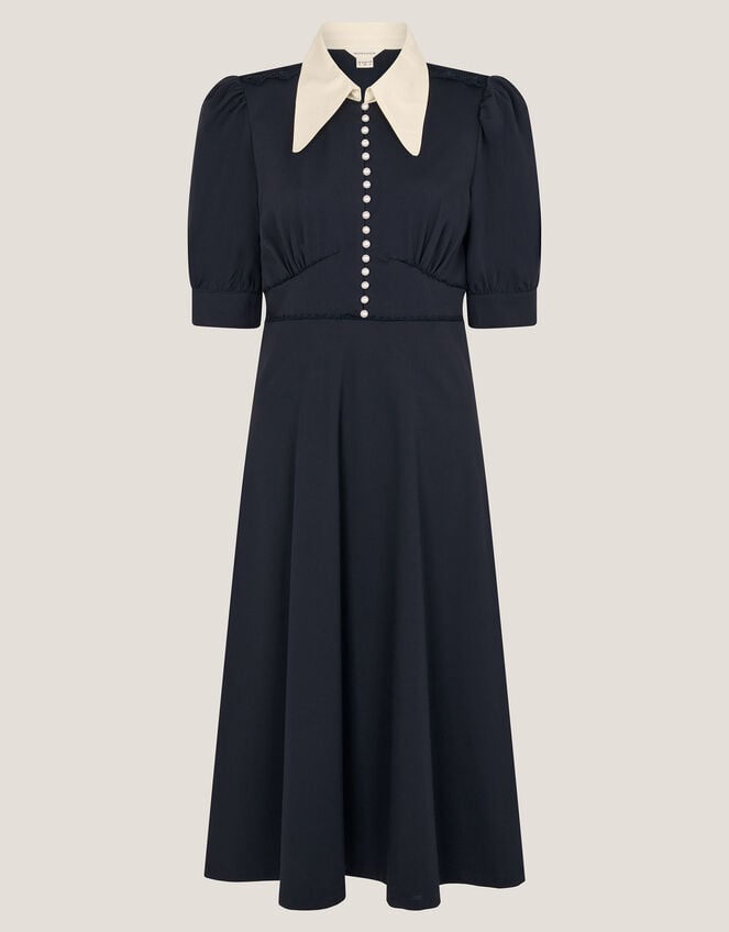 Clay Collar Jersey Midi Dress, Blue (NAVY), large