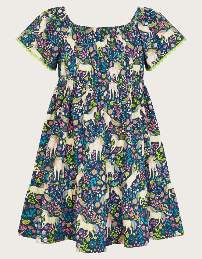 Unicorn Print Dress, Blue (NAVY), large