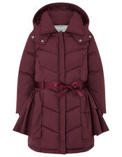 Ruffle Padded Coat, Red (BURGUNDY), large