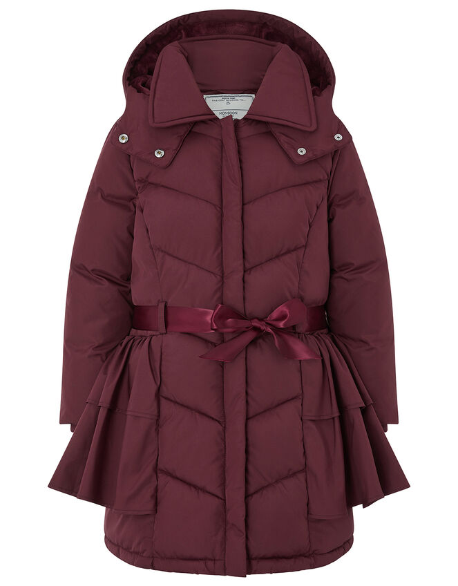 Ruffle Padded Coat, Red (BURGUNDY), large