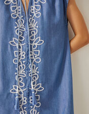 Isolde Embroidered Chambray Mini Dress, Blue (DENIM BLUE), large
