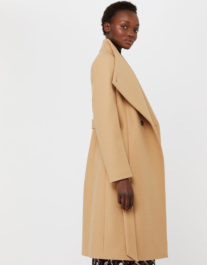 Rita Wrap Collar Long Coat , Camel (CAMEL), large