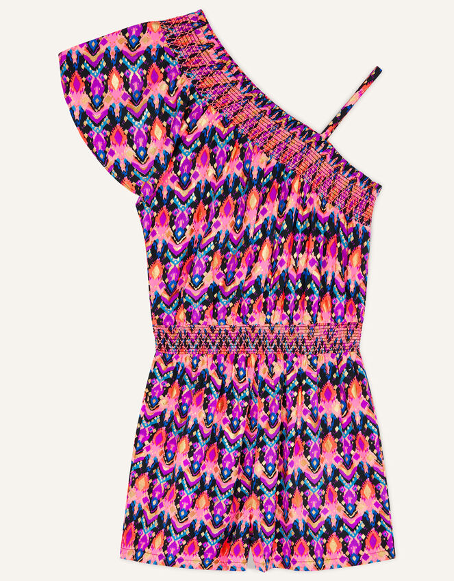 Ikat One-Shoulder Playsuit, Orange (ORANGE), large