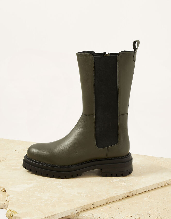 Saphira Stomper Leather Boots, Green (KHAKI), large