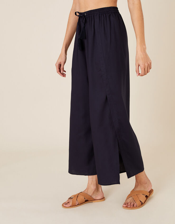 Indiana Wide Leg Culotte Trousers in LENZING™ ECOVERO™, Blue (NAVY), large