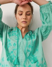 Milly Slouchy Embroidered Blouse, SEA GREEN, large