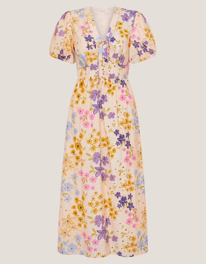Madeline Floral Midi Dress, Ivory (IVORY), large