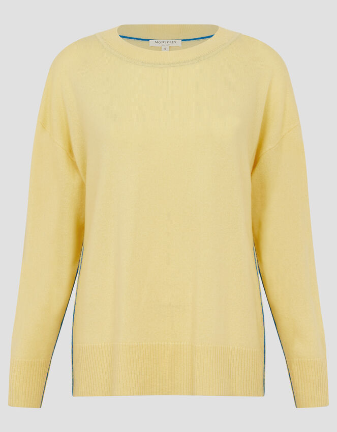 Cindy Cashmere Crewneck Sweater, Yellow (YELLOW), large