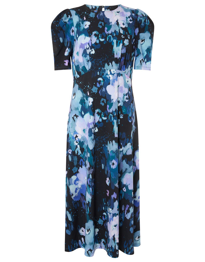 Mason Blurred Floral Midi Dress, Blue (BLUE), large