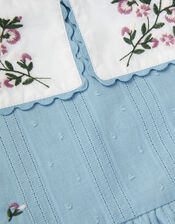 Floral Embroidered Collar Dobby Dress, Blue (BLUE), large