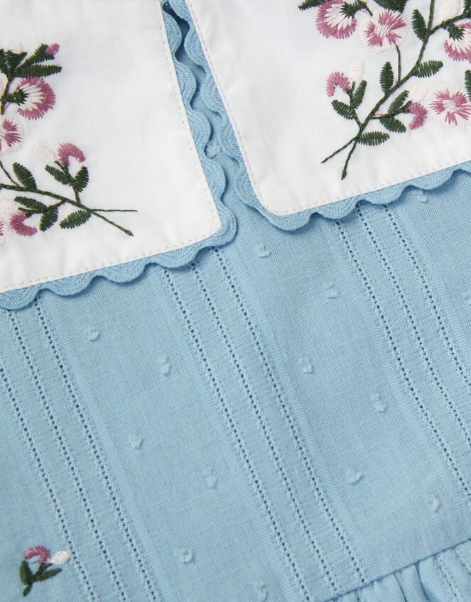 Floral Embroidered Collar Dobby Dress, Blue (BLUE), large