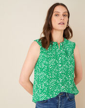 Leila Print Collar Sleeveless Top, Green (GREEN), large