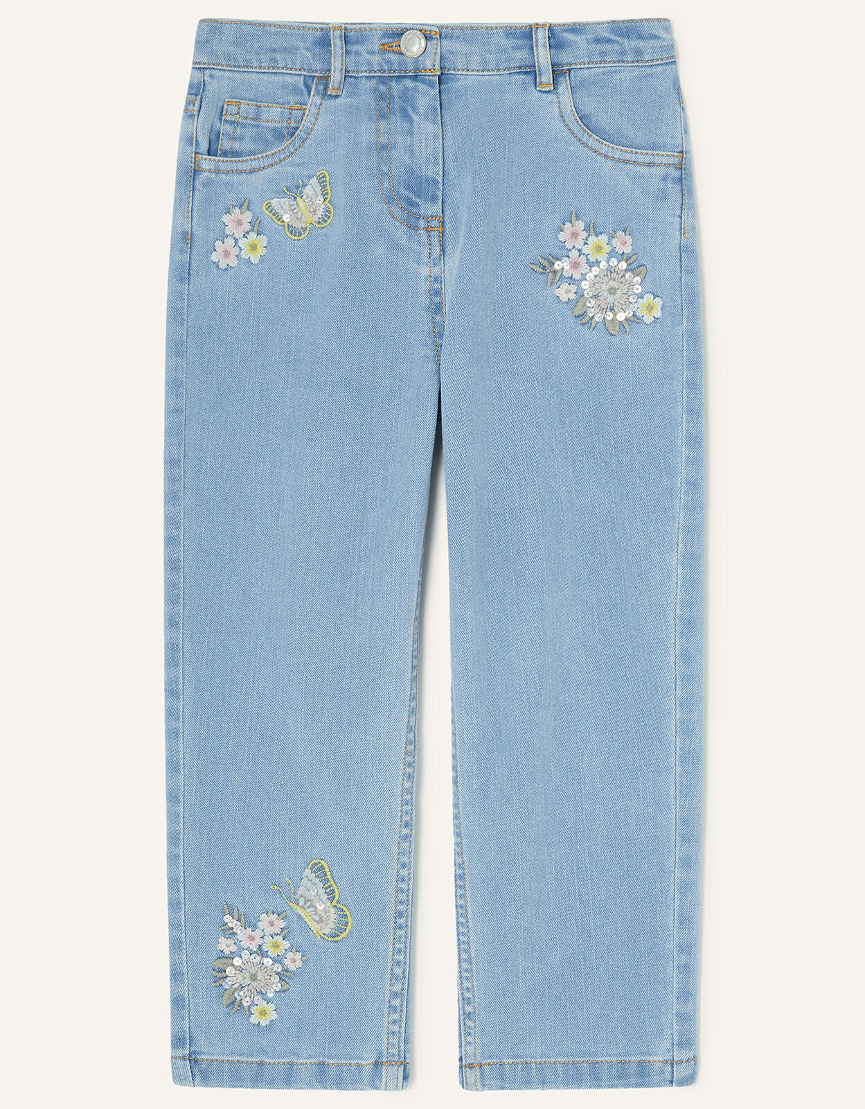 Straight Leg Embellished Flower Mom 