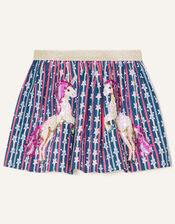 Sequin Unicorn Star Print Skirt, Blue (NAVY), large